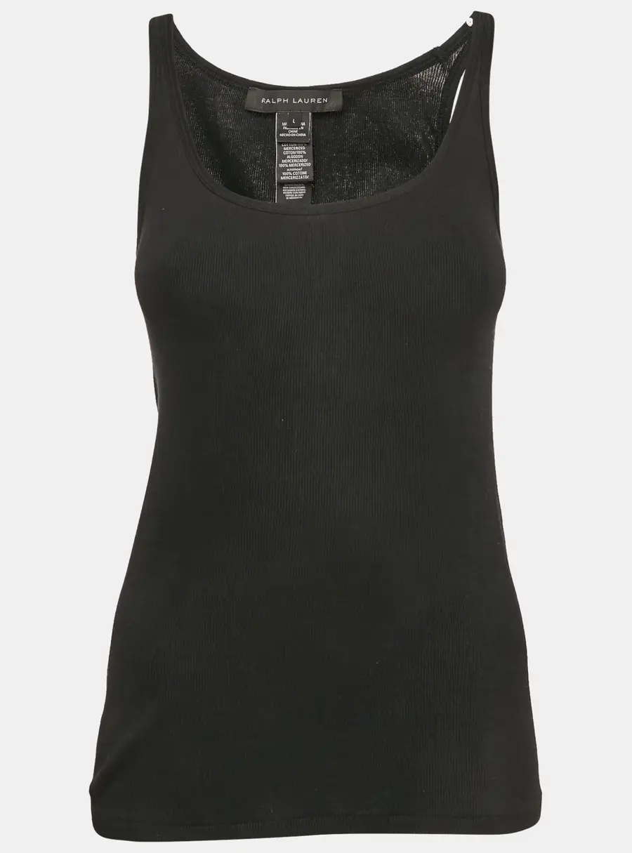 Ralph Lauren Black Rib Knit Cotton Tank Top L