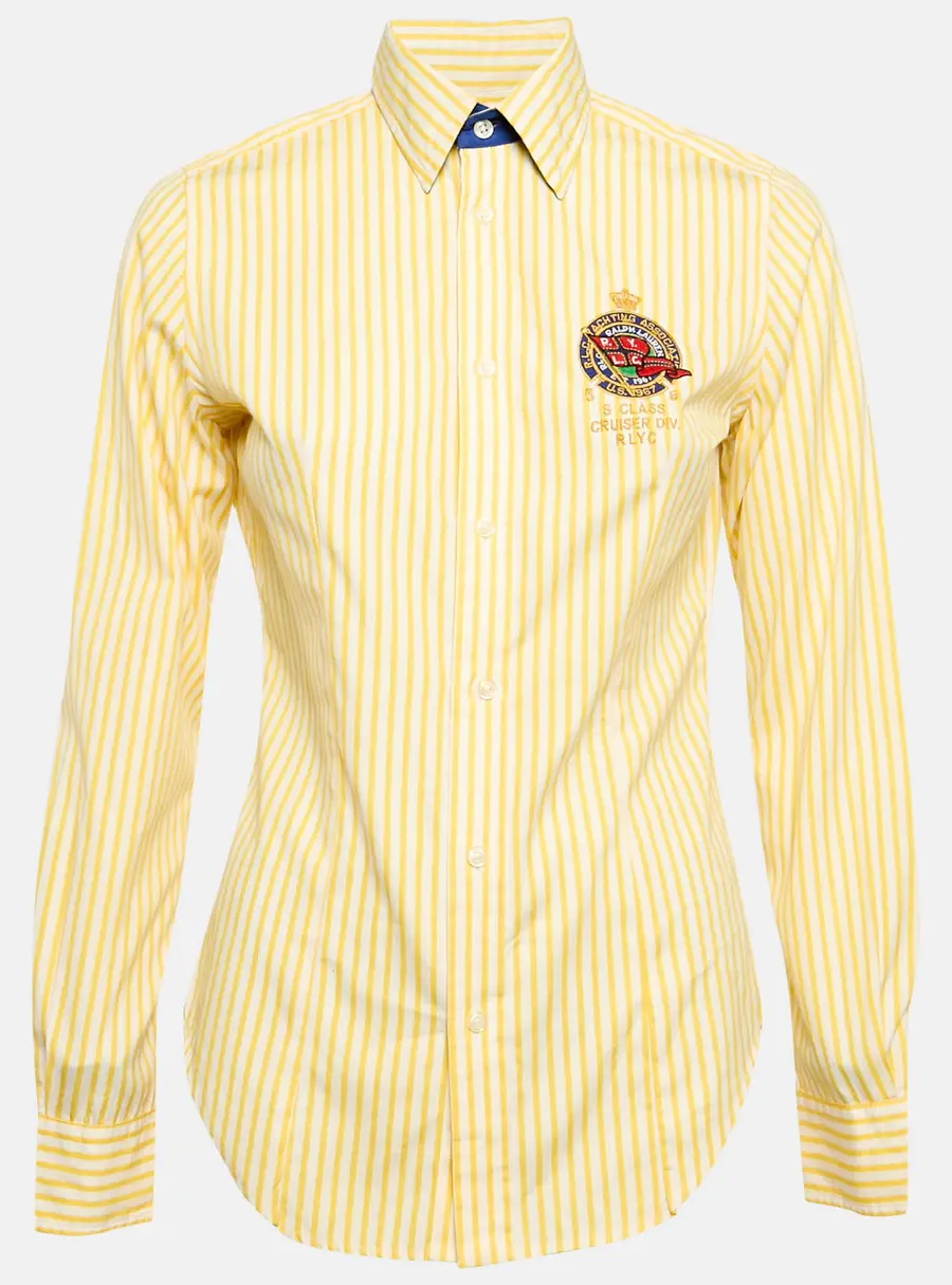 Ralph Lauren Yellow Striped Cotton Badge Applique Shirt M