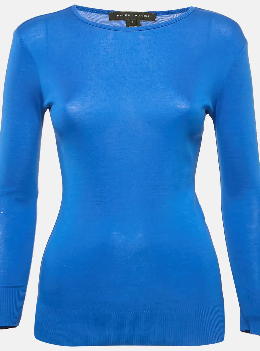 Ralph Lauren Blue Cotton Knit Crewneck Pullover S