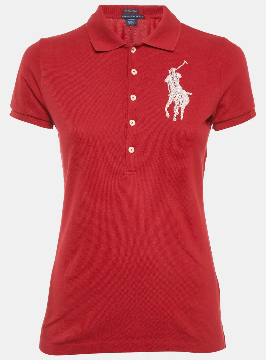 Ralph Lauren Red Logo Embroidered Skinny Fit Polo T-Shirt S