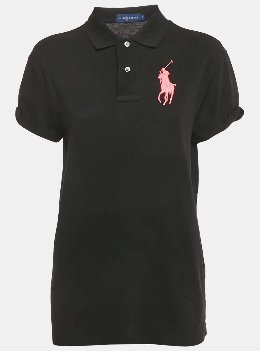Ralph Lauren Black Embroidered Pony Cotton Rolled Up Sleeve Polo T-Shirt S