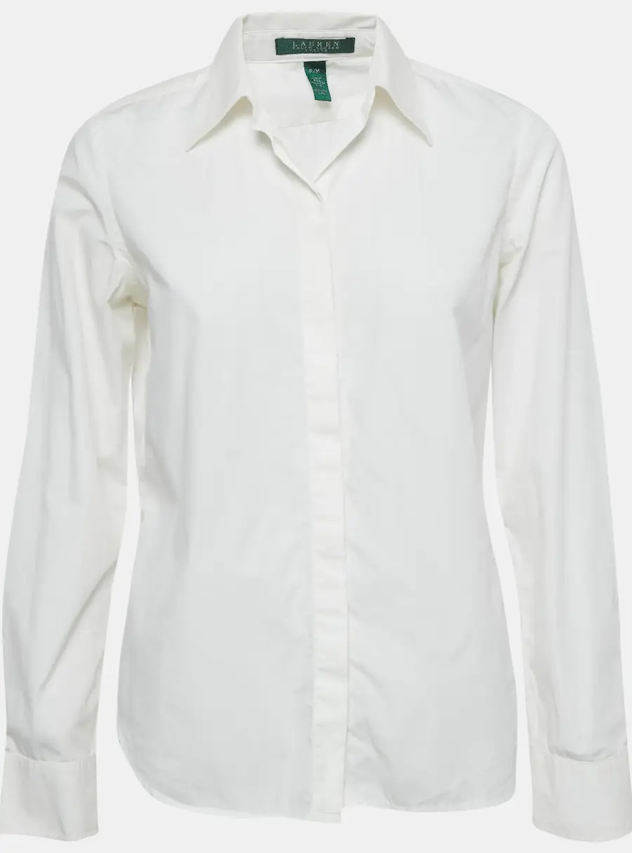 Lauren Ralph Lauren Petite White Cotton Full Sleeve Shirt M