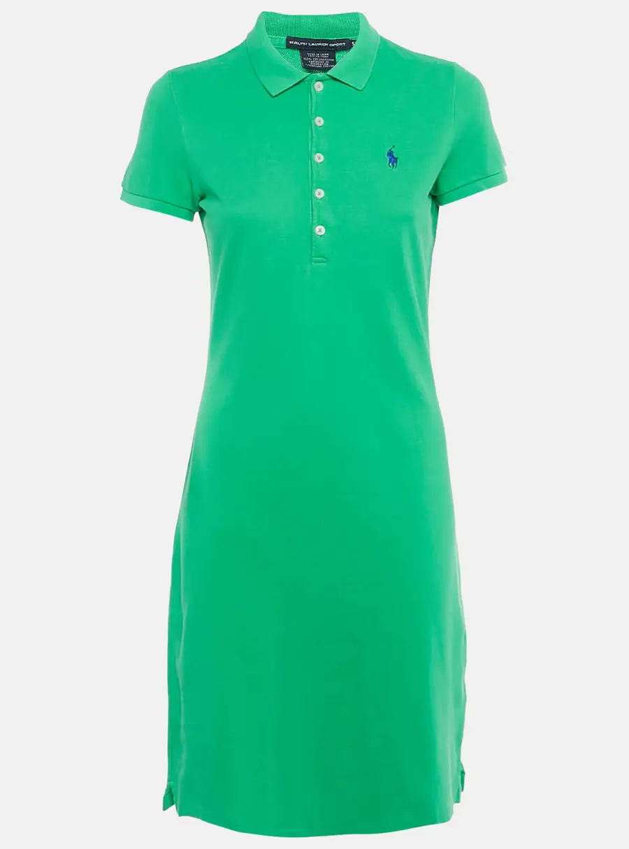 Ralph Lauren Sports Green Logo Embroidered Cotton Polo T-Shirt Dress S