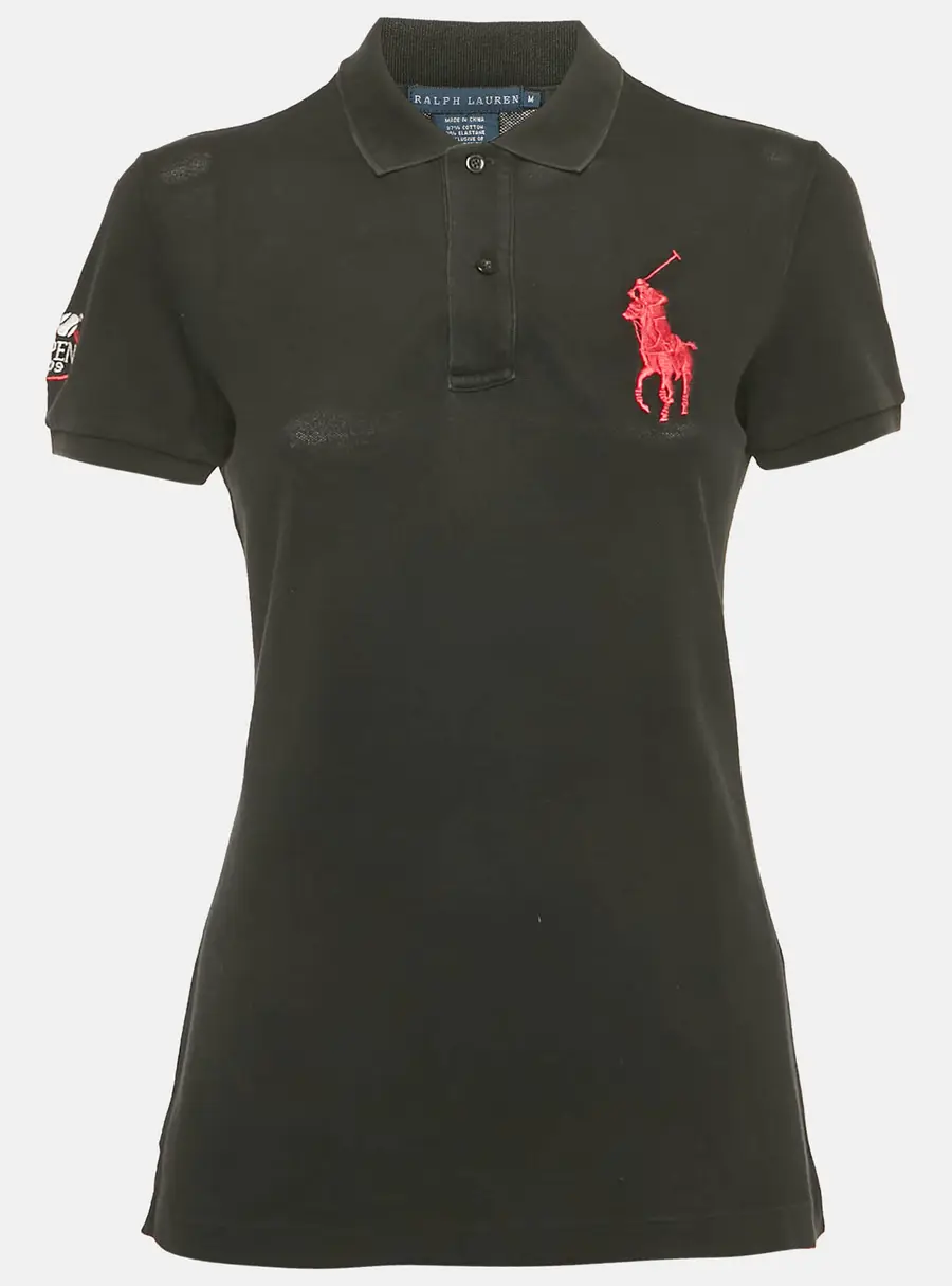 Ralph Lauren Black Logo Embroidered Cotton Polo T-Shirt M