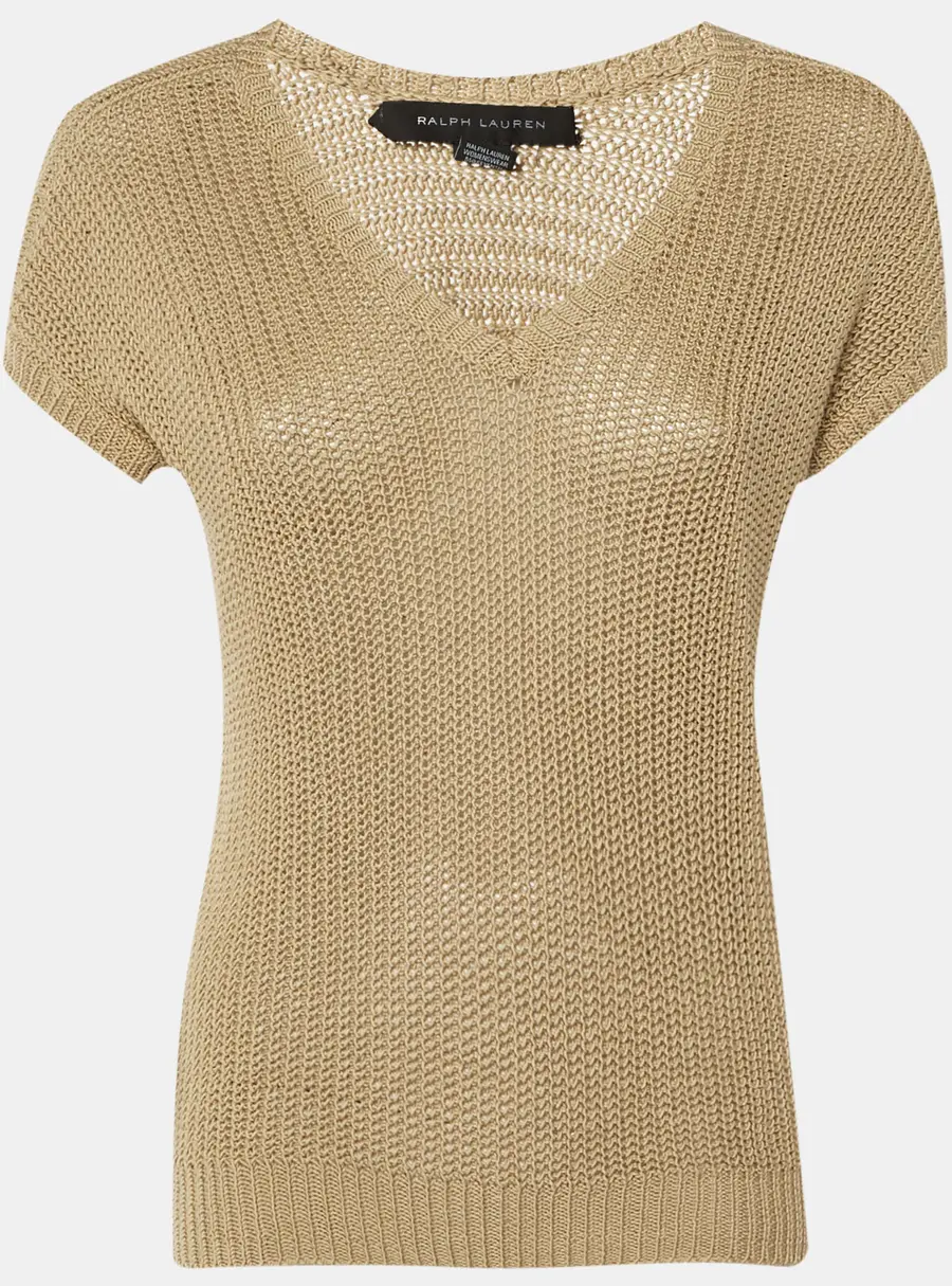 Ralph Lauren Beige Cotton Knit V-Neck Jumper XS