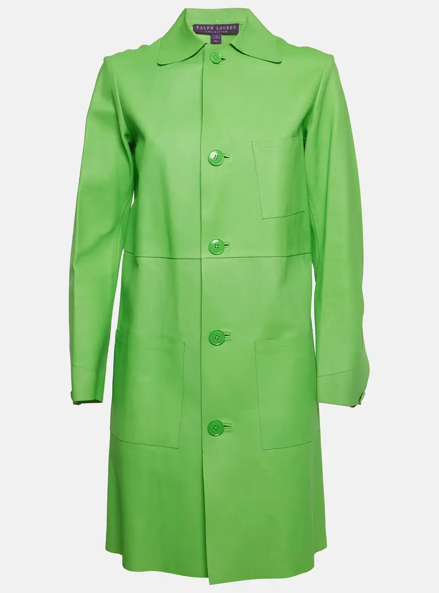 Ralph Lauren Neon Green Leather Mid-Length Coat S