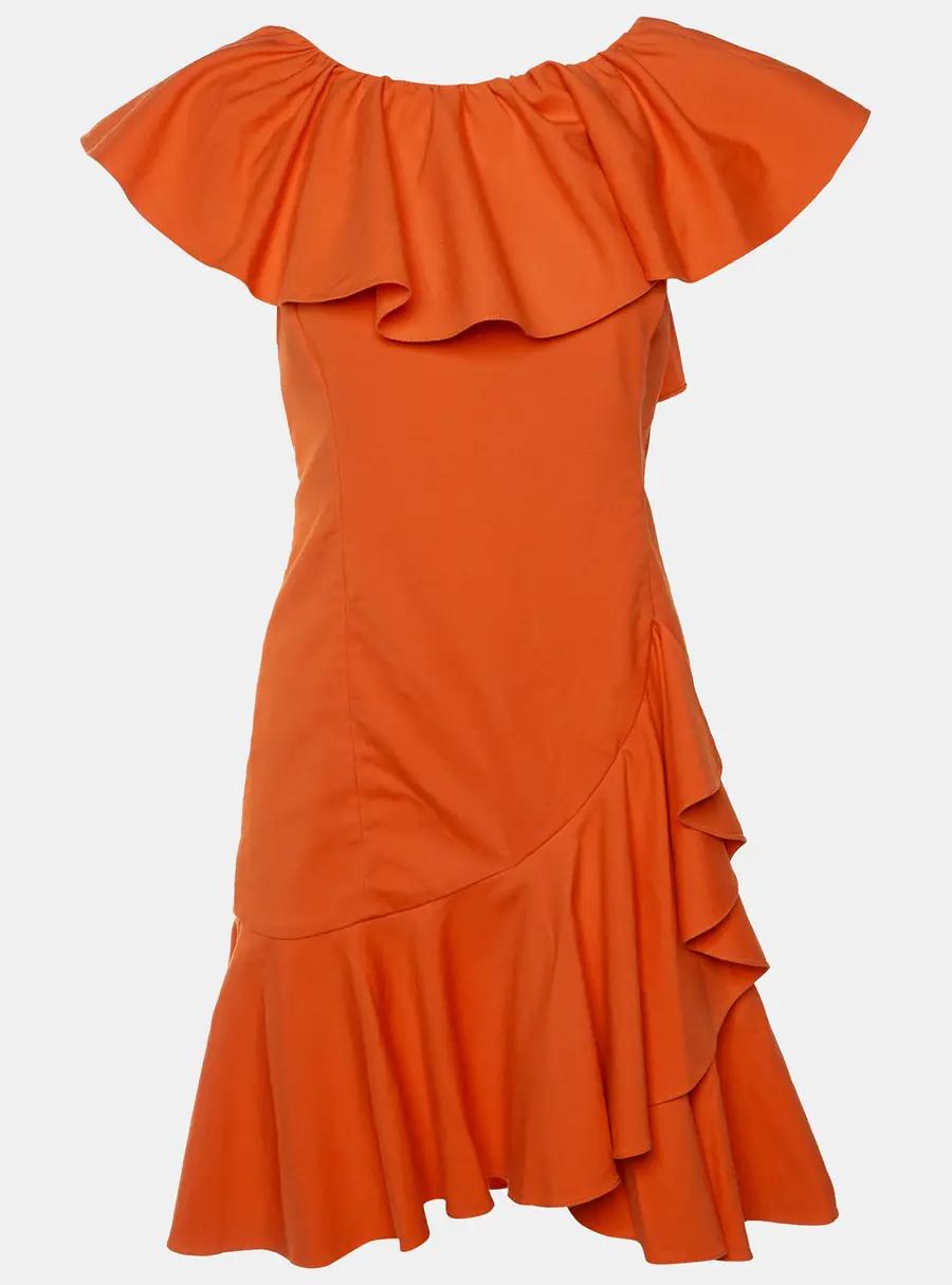 Ralph Lauren Orange Stretch Cotton Ruffled Dress M