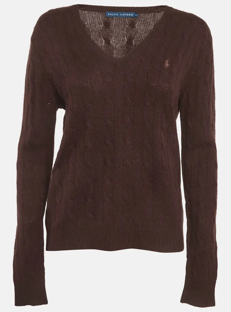 Ralph Lauren Brown Wool Blend Cable Knit Sweater L