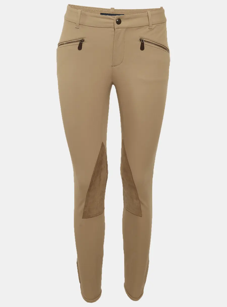 Ralph Lauren Beige Cotton Knit and Suede Patch Detail Riding Pants