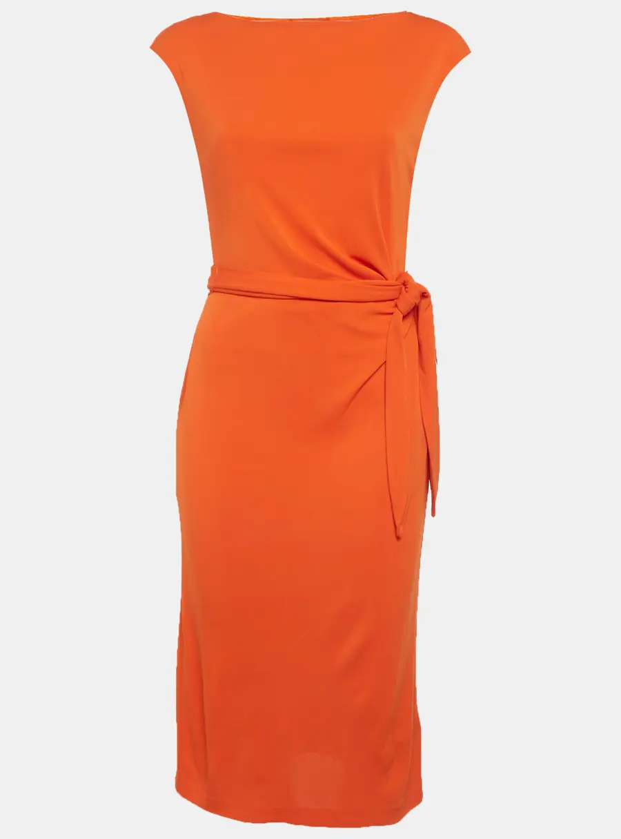 Lauren Ralph Lauren Orange Knit Draped Sleeveless Dress M