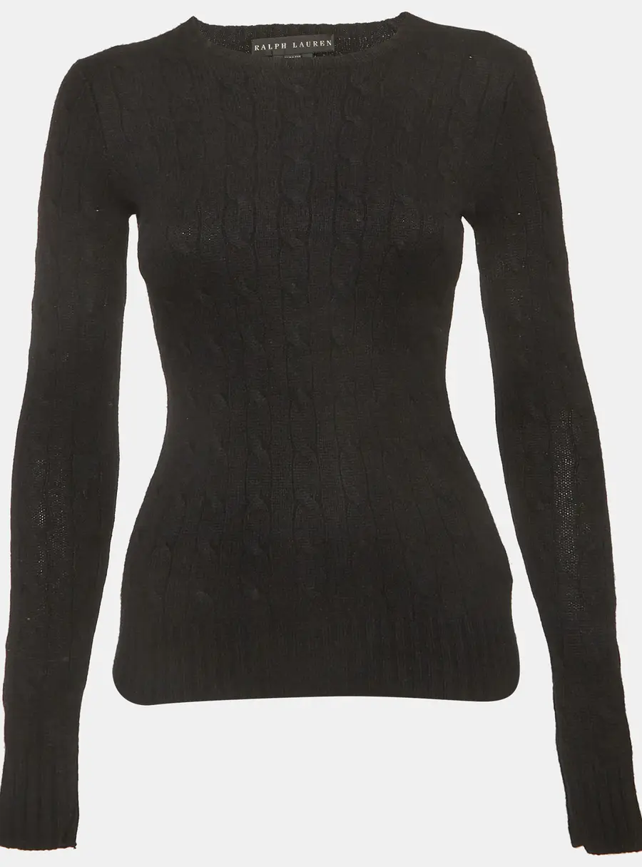 Ralph Lauren Black Cashmere Cable Knit Sweater S
