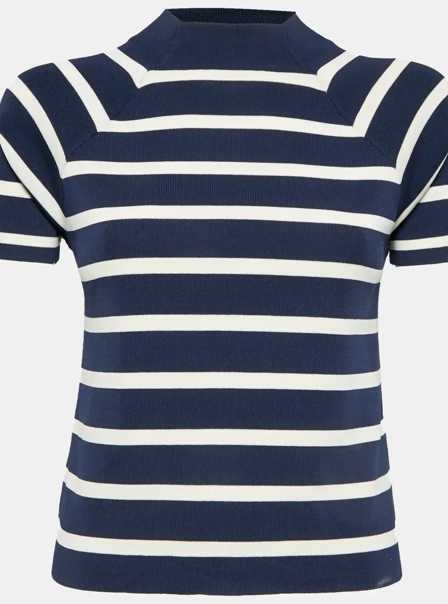 Lauren Ralph Lauren Blue/White Striped Rib Knit T-Shirt M
