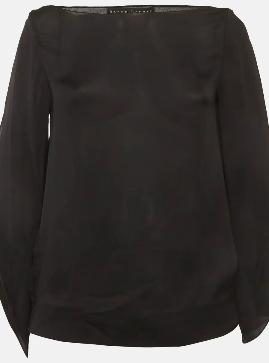 Ralph Lauren Black Silk Chiffon Sheer Cape Sleeve Blouse S