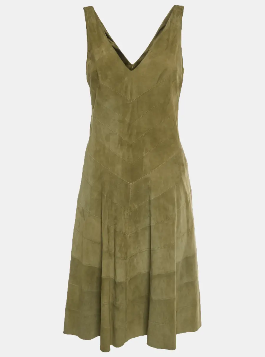 Ralph Lauren Green Suede V-Neck Mini Dress M