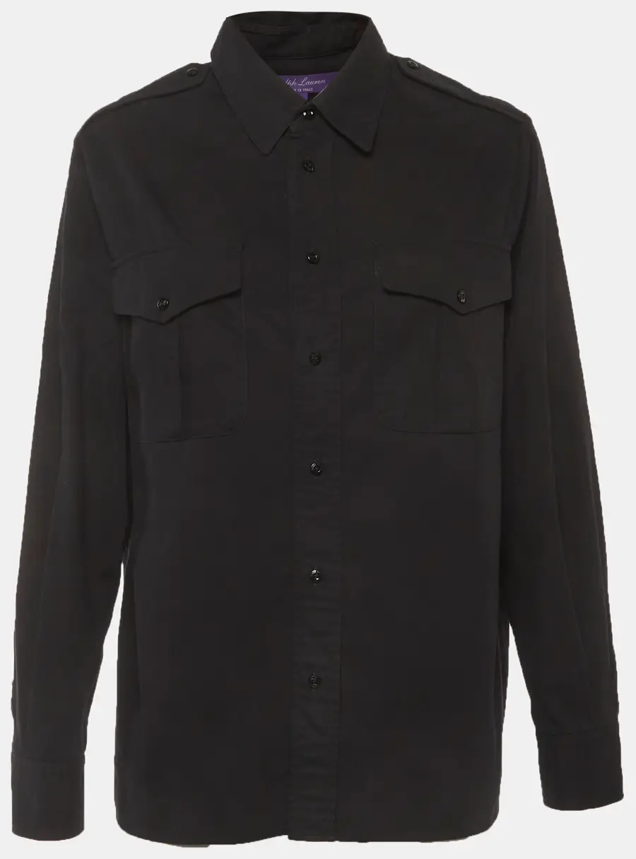 Ralph Lauren Purple Label Black Cotton Gabardine Button Up Shirt L