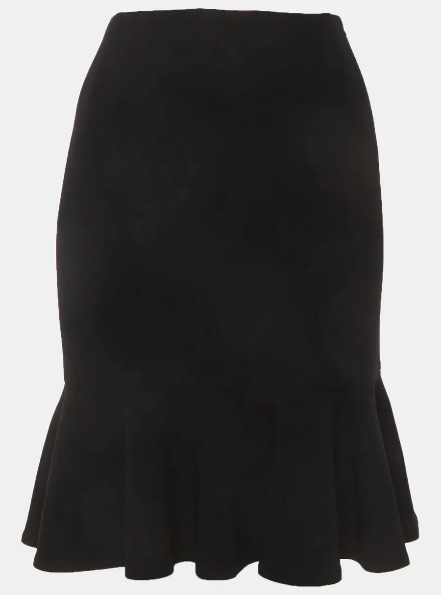 Ralph Lauren Black Wool Flounce Knee Length Skirt L