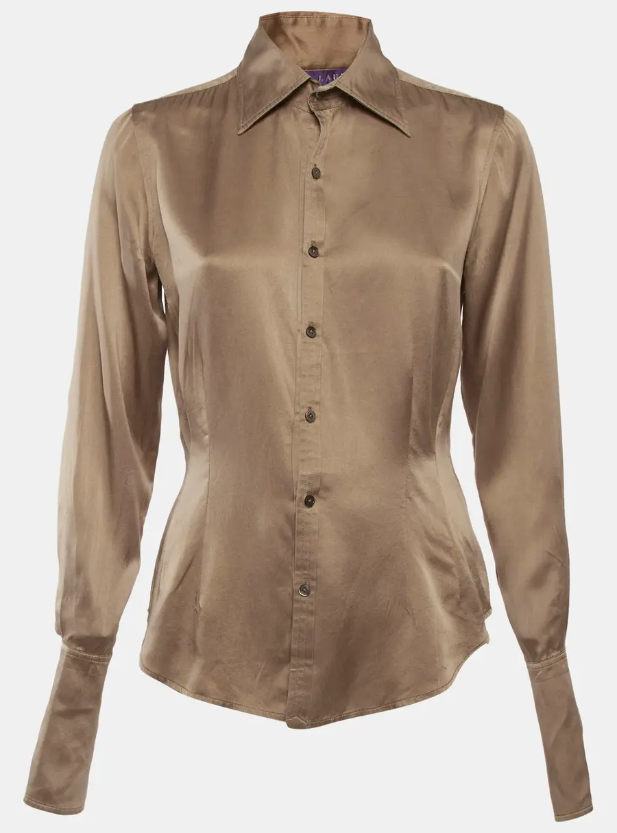 Ralph Lauren Purple Label Brown Satin Button Up Shirt M