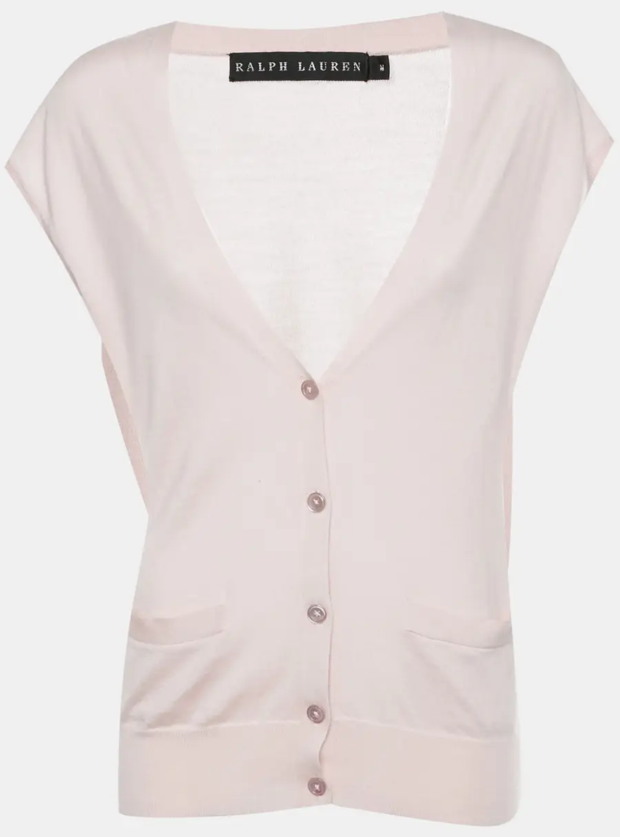 Ralph Lauren Light Pink Cashmere Blend Sleeveless Cardigan S