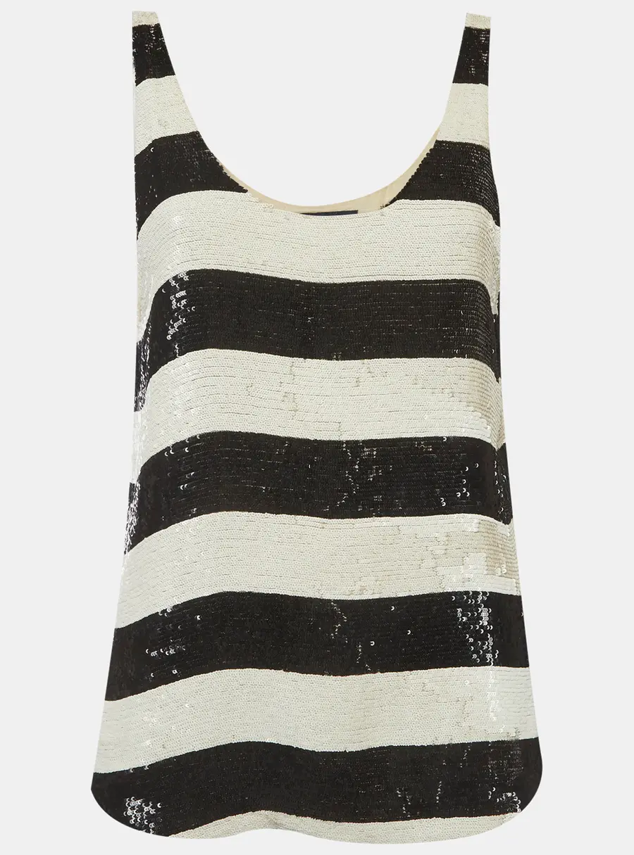 Ralph Lauren White/Black Stripe Sequin Tank Top S