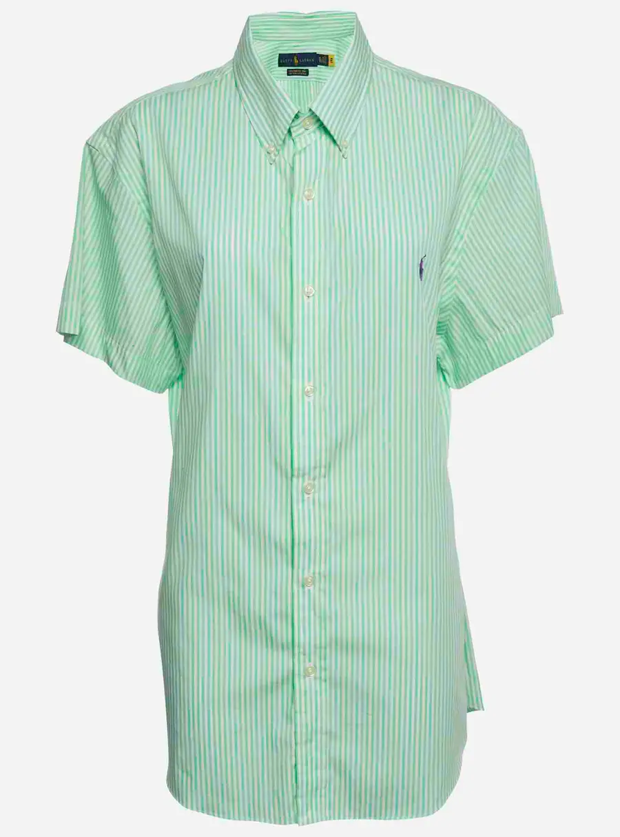Ralph Lauren Green/White Stripe Cotton Stretch Short Sleeve Shirt XL