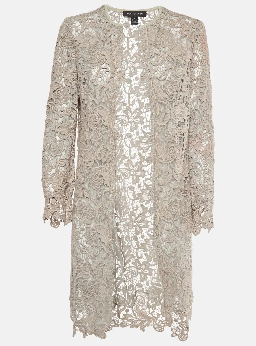 Ralph Lauren Grey Lace Front Open Long Shrug L