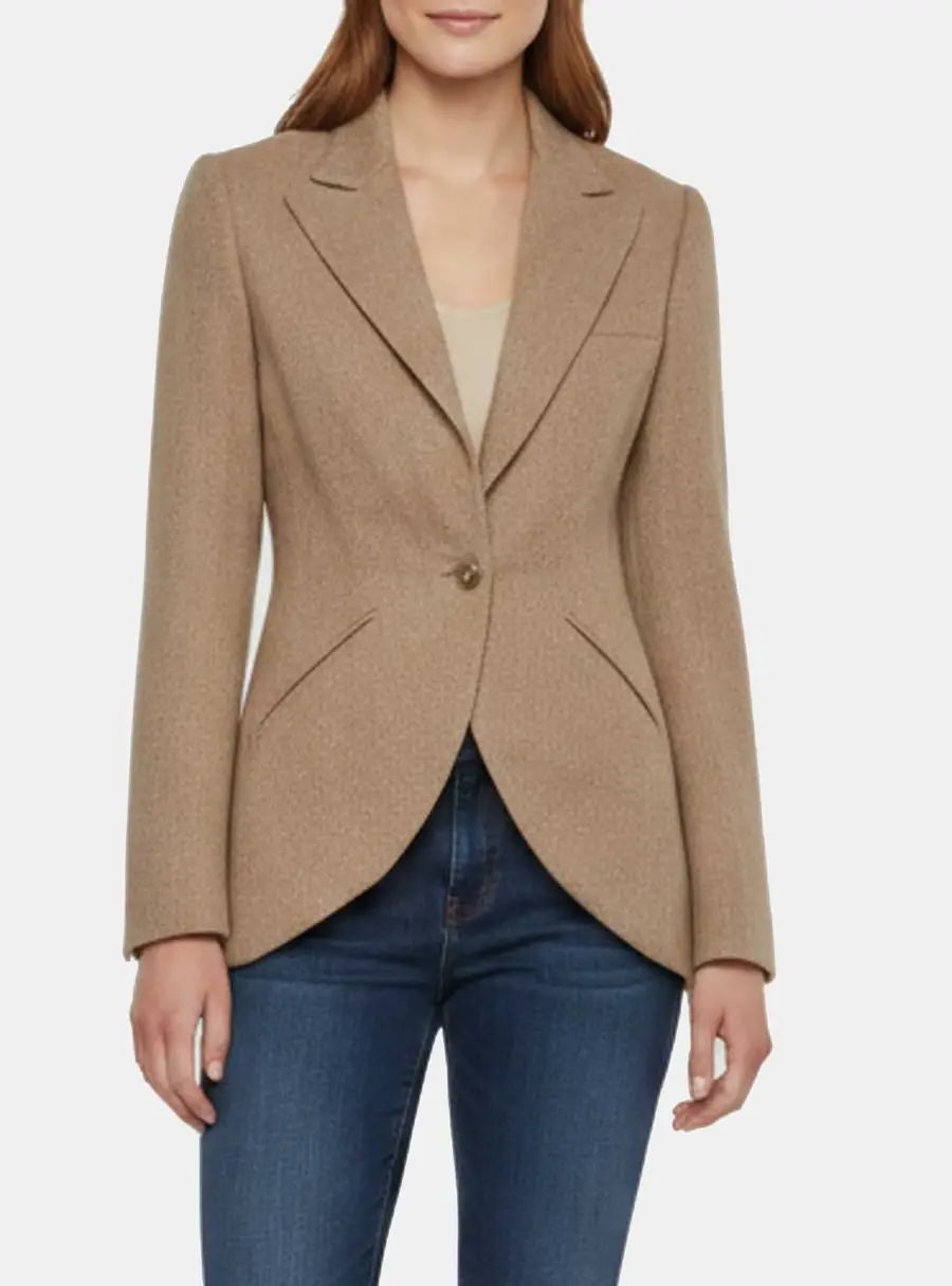 Ralph Lauren Beige Herringbone Wool Blend Cynthia Blazer M