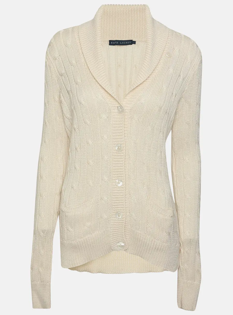 Ralph Lauren Cream Rib Knit Cardigan L