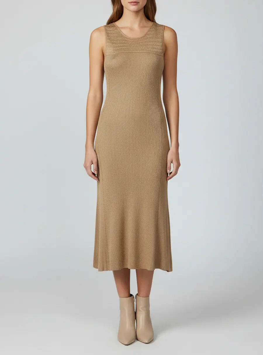 Ralph Lauren Beige Knitted Sleeveless Midi Dress M