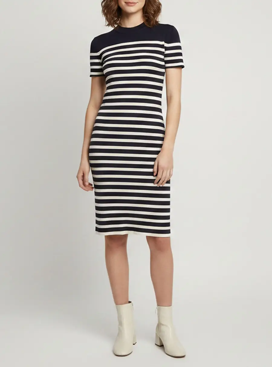 Ralph Lauren Purple Label White/Blue Striped Knit Jumper Dress S