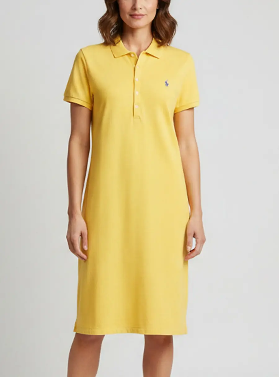 Ralph Lauren Sport Yellow Piqué Knit Polo Mini Shirt Dress L