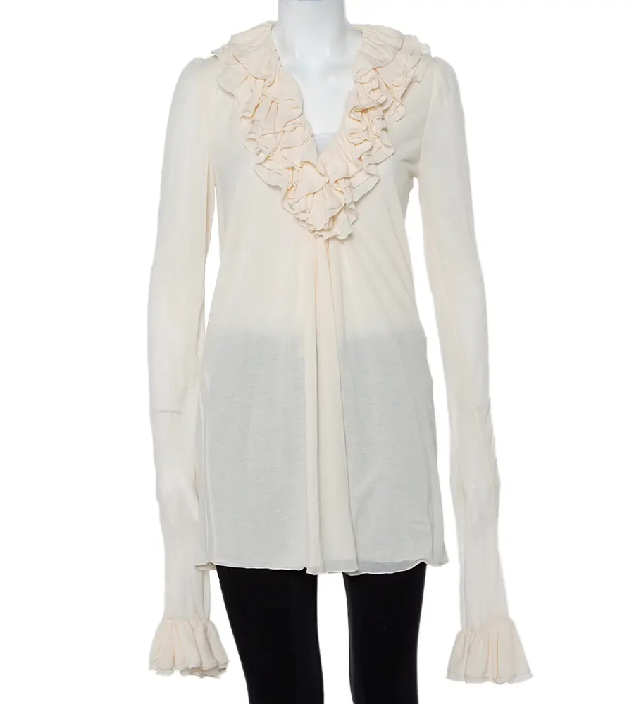Ralph Lauren Cream Cotton Long Sleeve Ruffled Tunic M