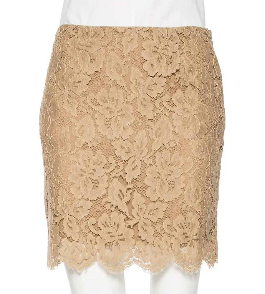 Ralph Lauren Beige Floral Lace Scallop Hem Mini Skirt M