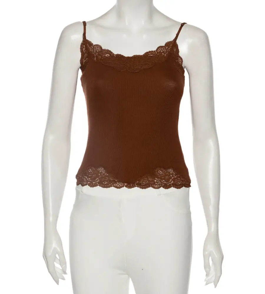 Ralph Lauren Brown Knit Lace Detailed Sleeveless Camisole S