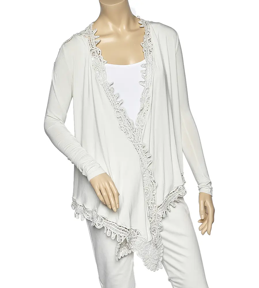 Ralph Lauren Cream Stretch Jersey Crochet Trim Long Sleeve Shrug M
