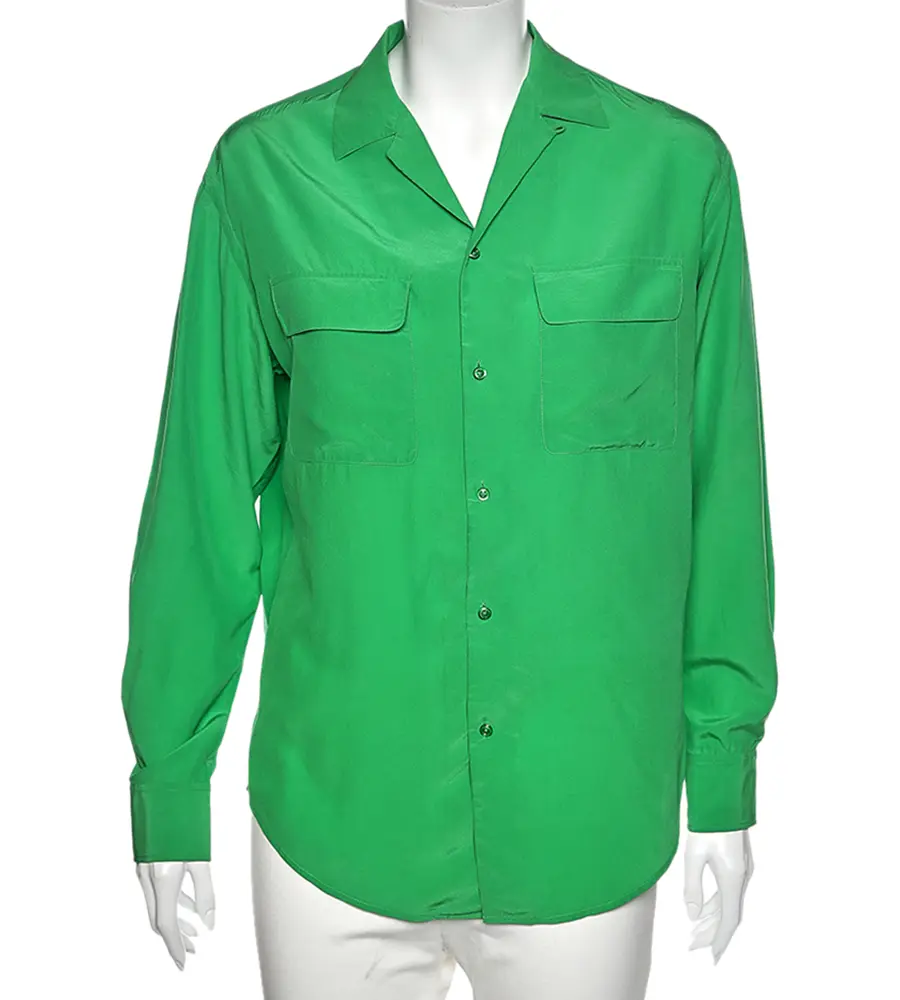 Ralph Lauren Green Silk Pocketed Button Front Shirt M