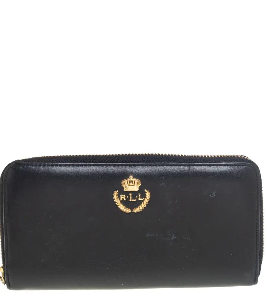 Ralph Lauren Black Leather Zip Around Wallet