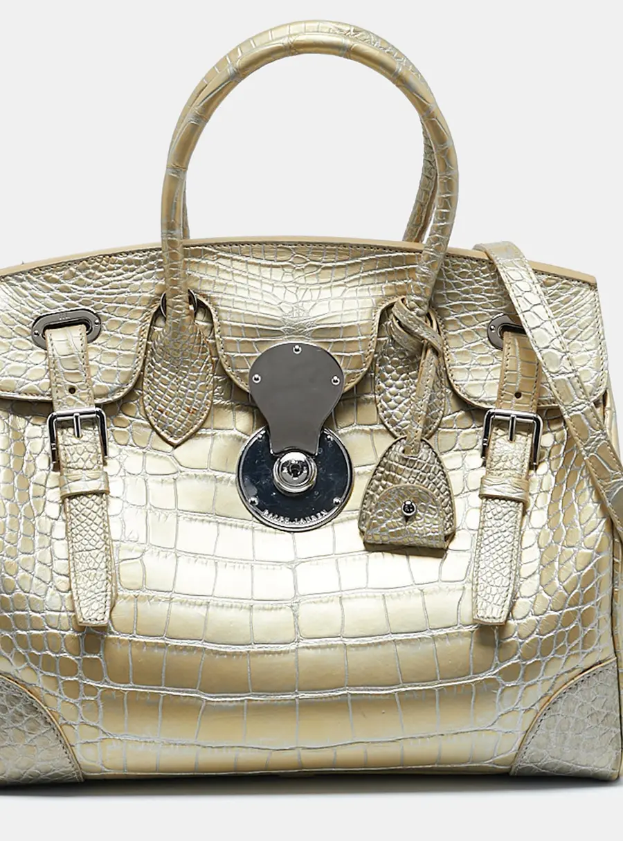 Ralph Lauren Gold Alligator Ricky 33 Tote