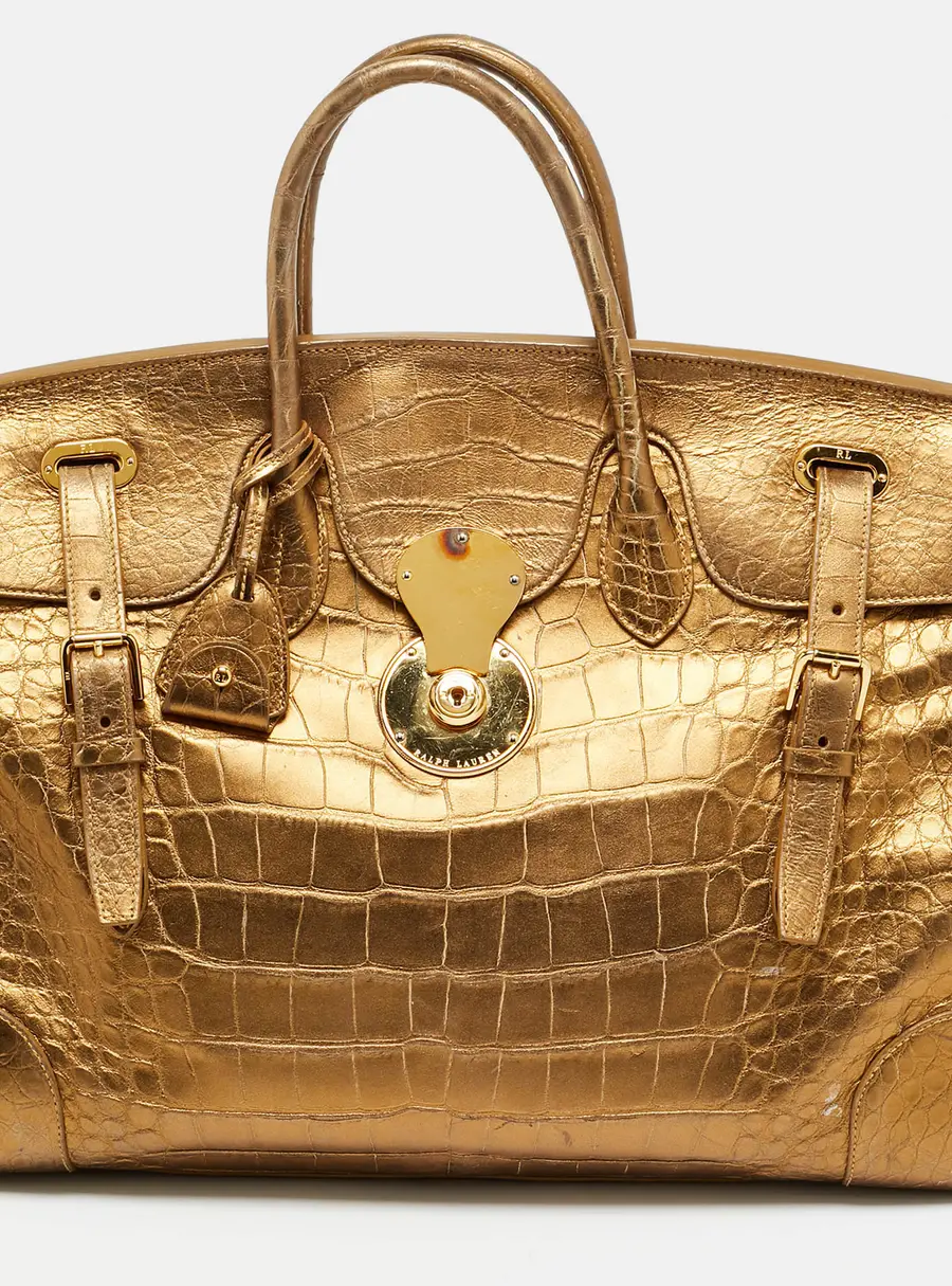 Ralph Lauren Gold Alligator Embossed Leather Ricky 40 Tote
