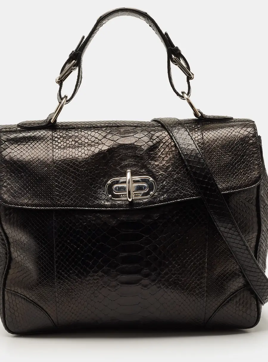 Ralph Lauren Turnlock Black Python Top Handle Bag