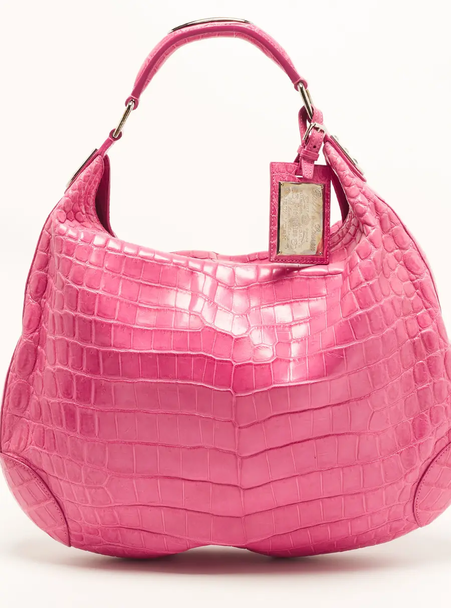 Ralph Lauren Pink Croc Embossed Leather Hobo