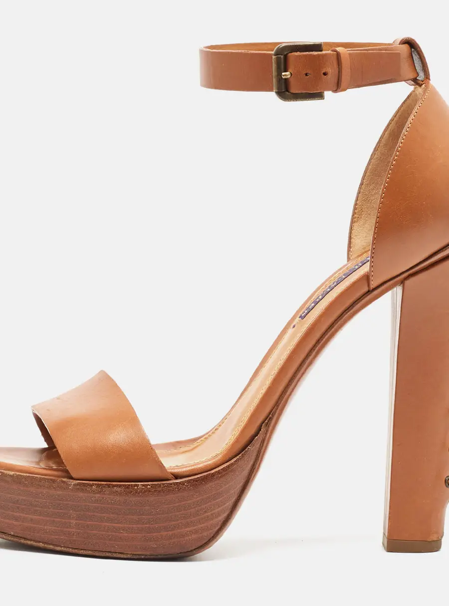 Ralph Lauren Size 40 Brown Leather Ankle Strap Sandals