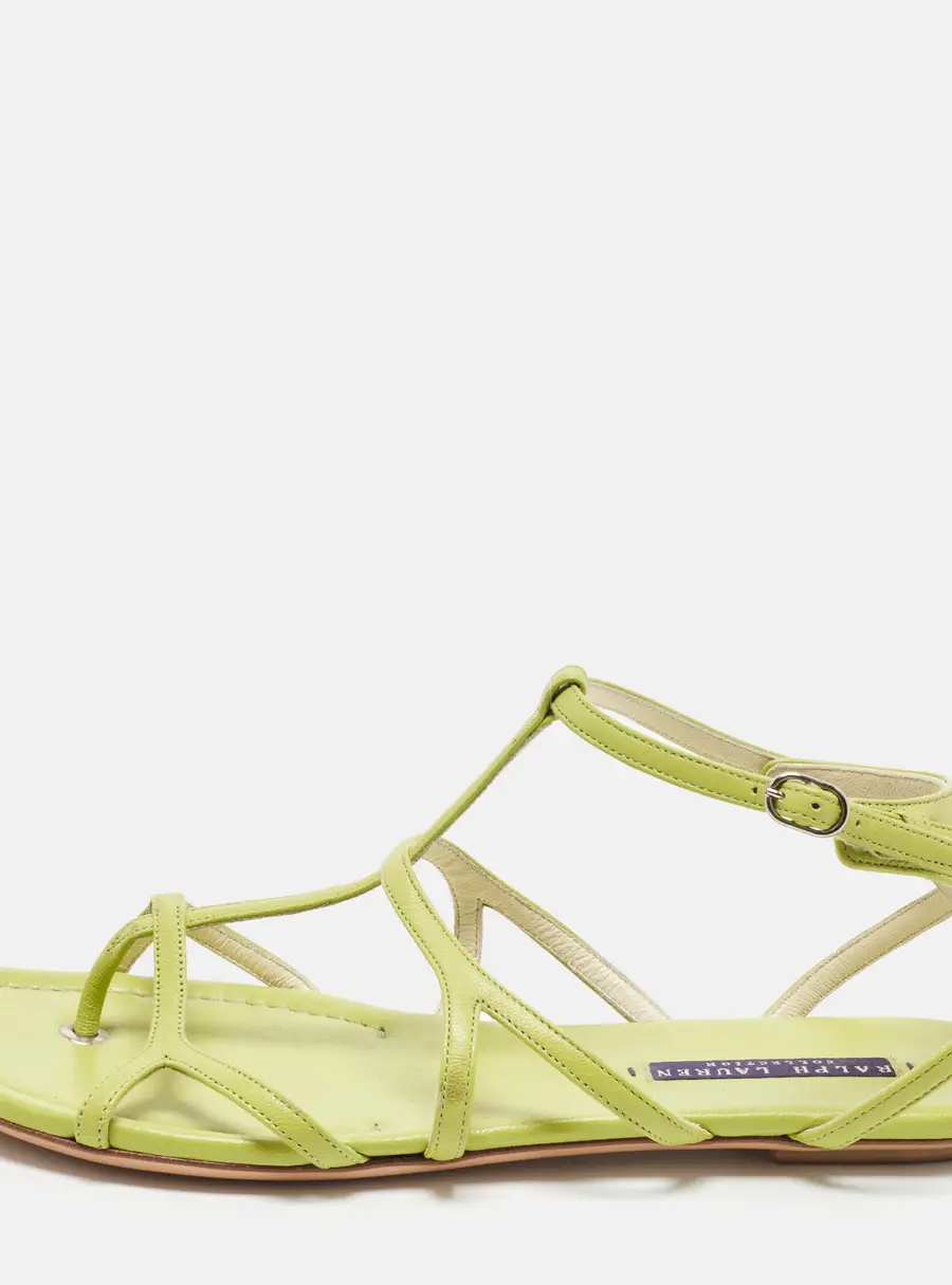 Ralph Lauren Size 40 Lime Green Leather T-Strappy Thong Flat Sandals
