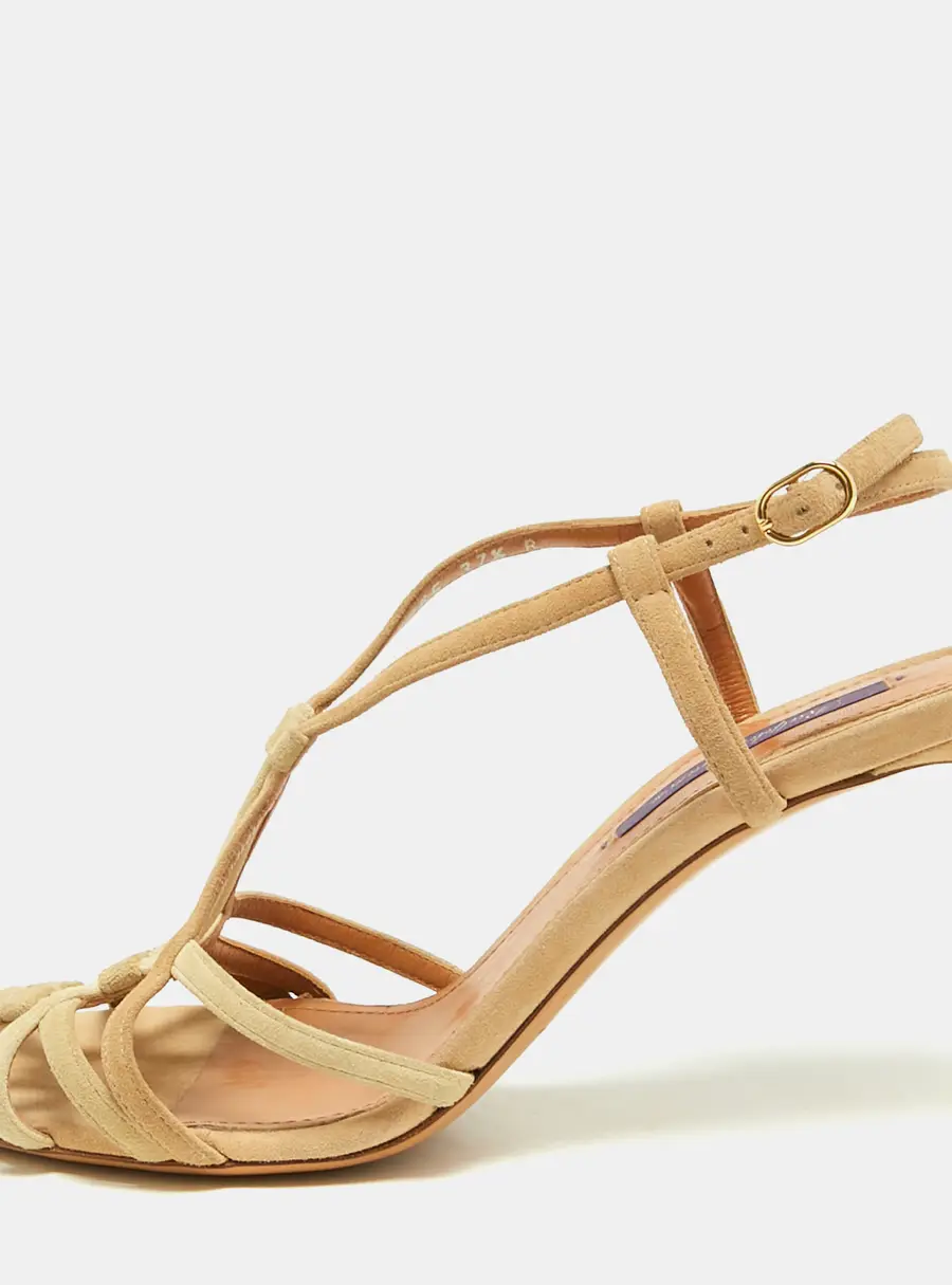 Ralph Lauren Size 37.5 Beige Suede Ankle Strap Sandals