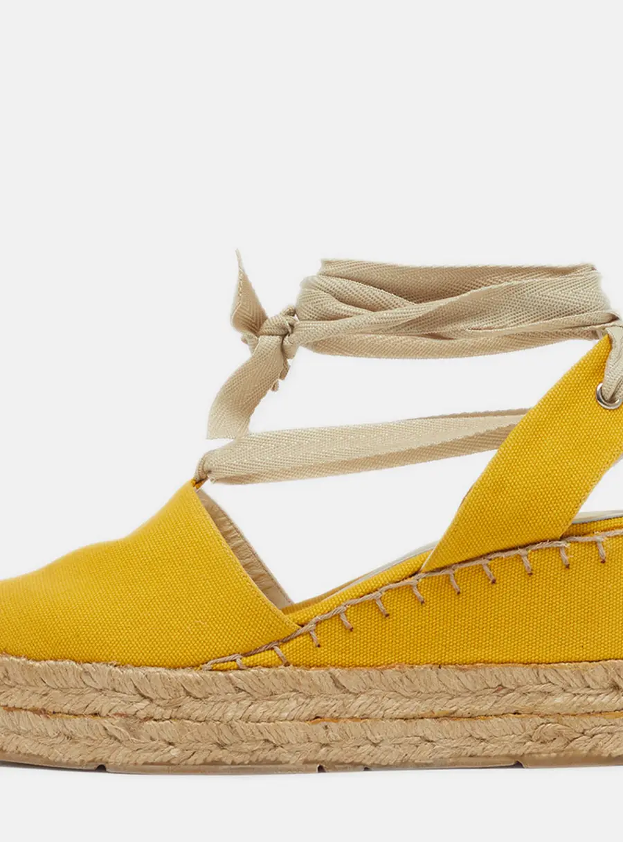 Ralph Lauren Collection Size 36.5 Yellow Canvas Wedge Sandals