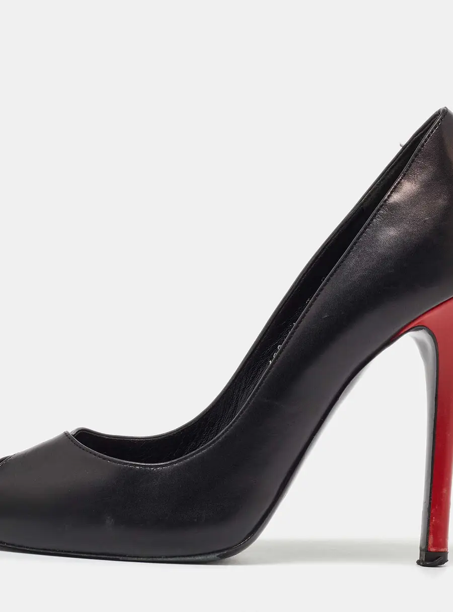 Ralph Lauren Collection Size 37 Black Leather Peep Toe Pumps