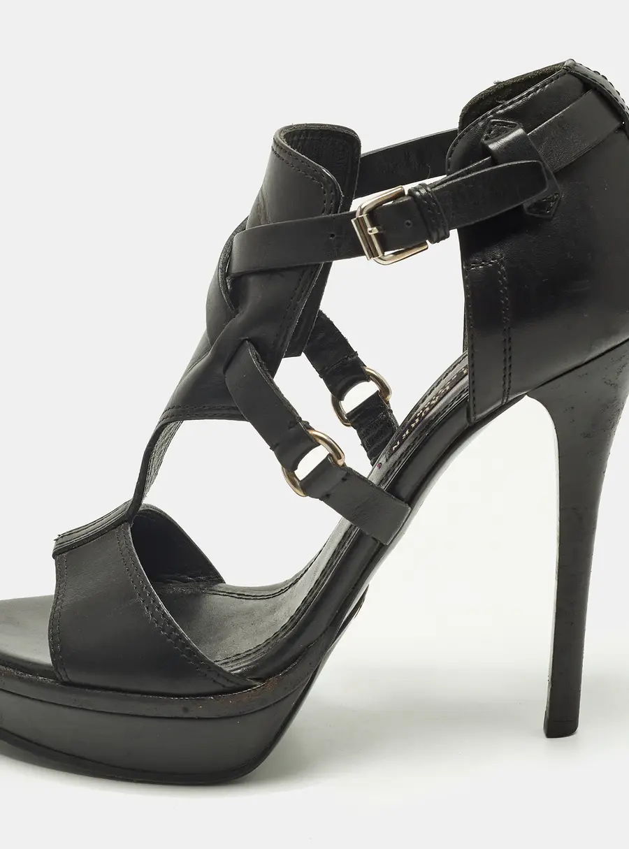 Ralph Lauren Collection Size 39 Black Leather Ankle Strap Sandals