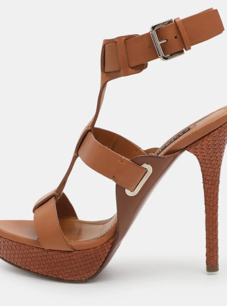 Ralph Lauren Collection Size 37 Brown Leather Ankle Strap Sandals