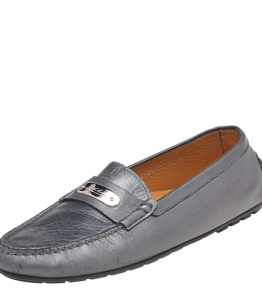 Ralph Lauren Collection Metallic Grey Leather Slip On Loafers Size 40
