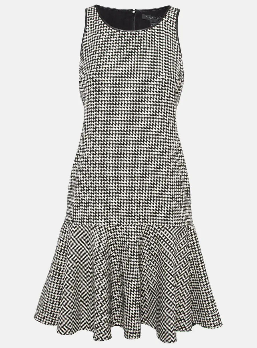 Ralph Lauren Black/White Houndstooth Wool Flounce Mini Dress S