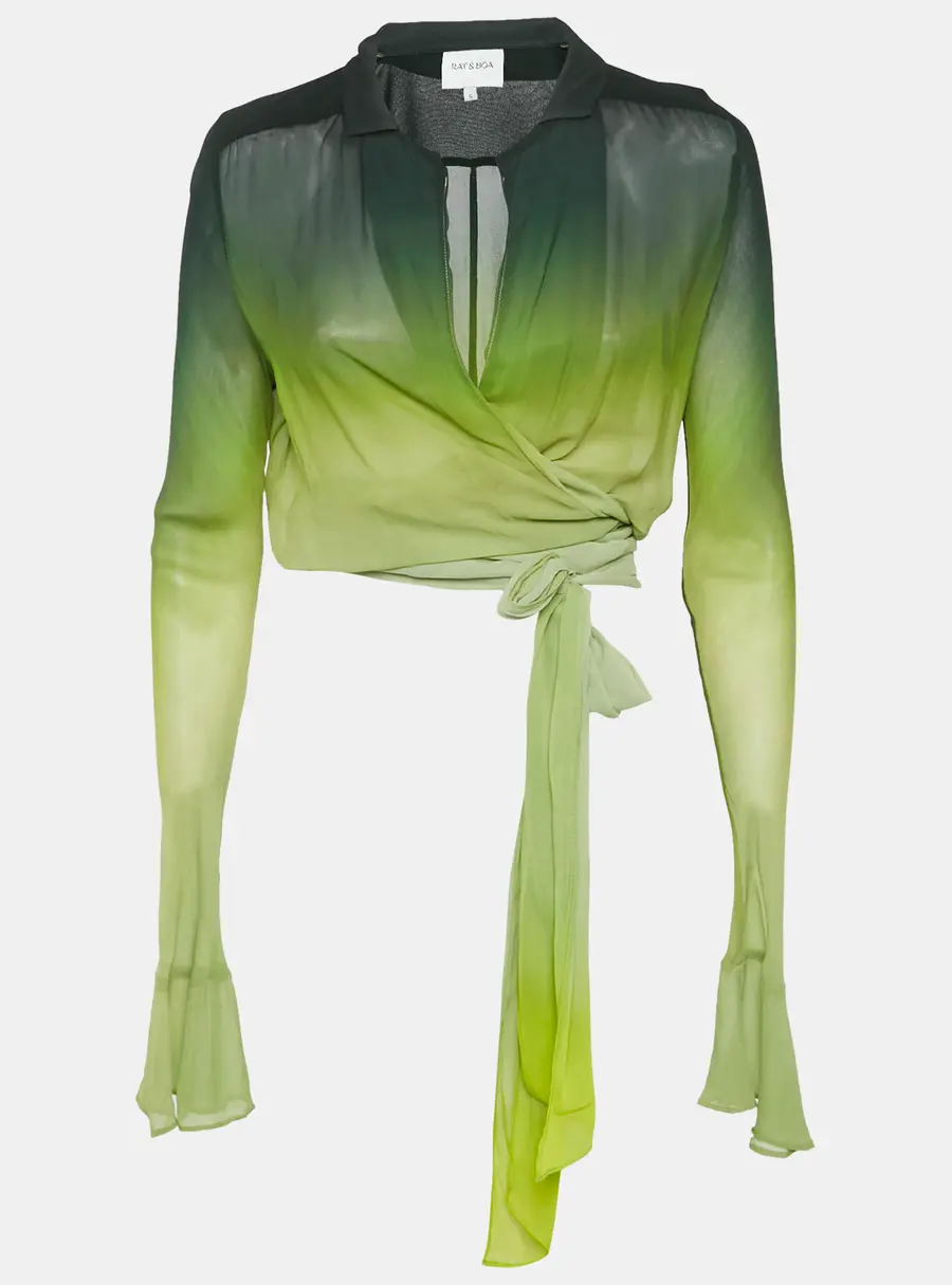 Rat & Bao Green Ombre Crepe Cypress Shirt S